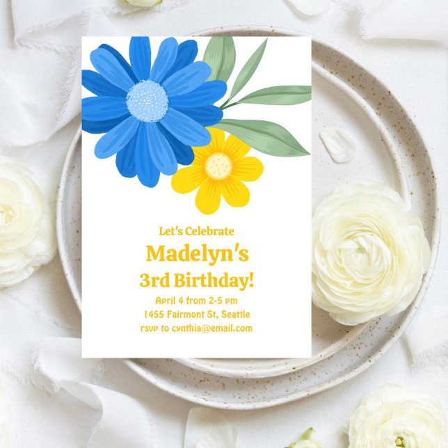 Convite Bright Daisy Power Birthday (Criador carregado)