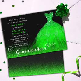 Convite Bright Emerald Green Espanhol Quinceañera