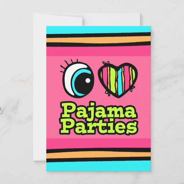 Convite Bright Eye Heart I Love Pajama Party (Frente)