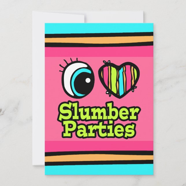 Convite Bright Eye Heart I Love Slumber Party (Frente)