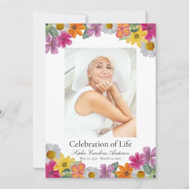 Convite Bright Floral Celebration of Life Program (Frente)
