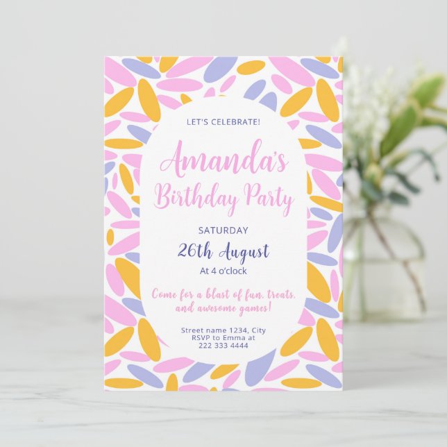 Convite Bright Floral Festivity Birthday (Em pé/Frente)