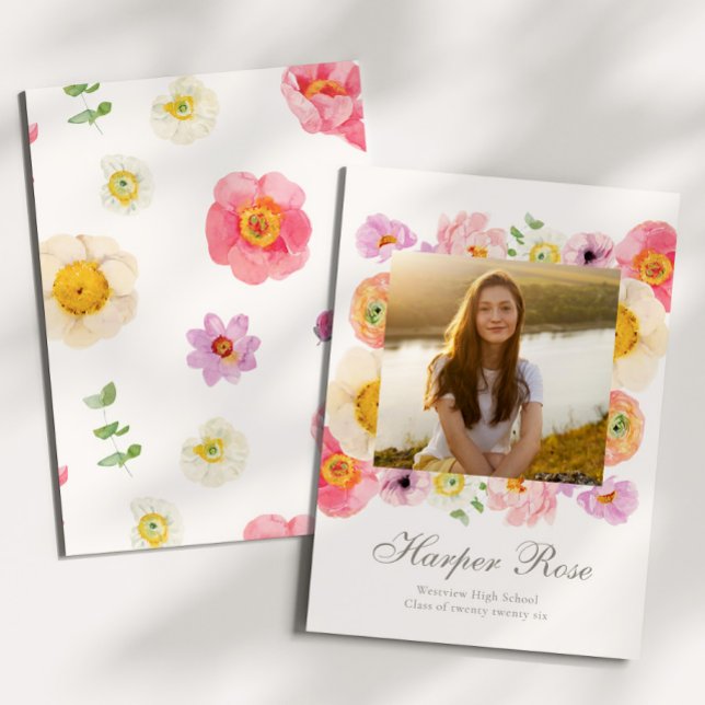 Convite Bright Floral Graduation Annoucement Card (Criador carregado)