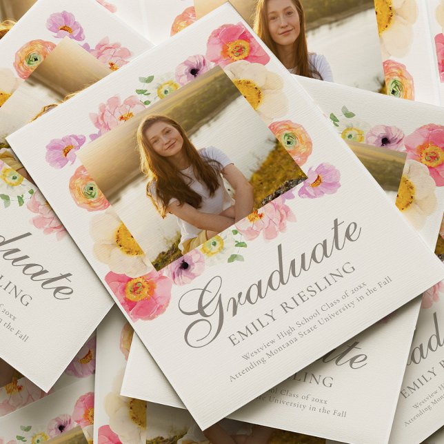 Convite Bright Floral Graduation Annoucement Card (Criador carregado)