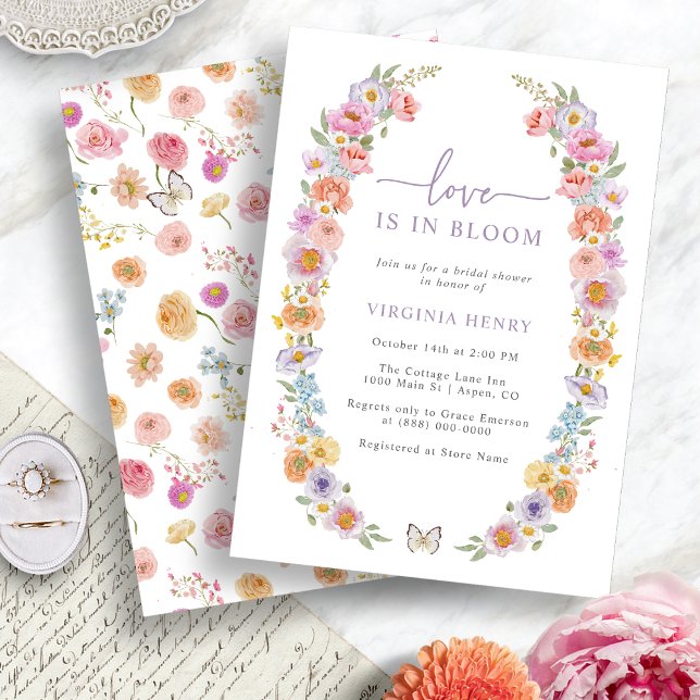 Convite Bright Floral Love In Bloom Chá de panela (Bright Floral Love In Bloom Bridal Shower Invitation by Painted Paperie
)