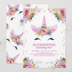 Convite Bright Floral Unicorn Birthday
