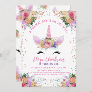 Convite Bright Floral Unicorn Birthday