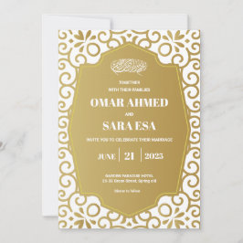 Convite Bright Gold Swirl White Islamic Muslim Wedding 