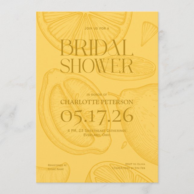 Convite Bright Minimalist Citrus Bridal Shower invite (Frente)