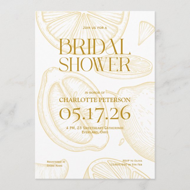 Convite Bright Minimalist Citrus Bridal Shower invite (Frente)