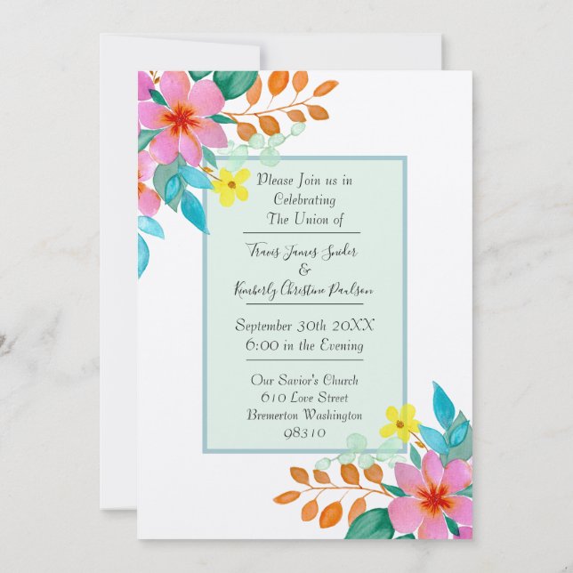 Convite Bright Modern Watercolor Florals Wedals (Verso)