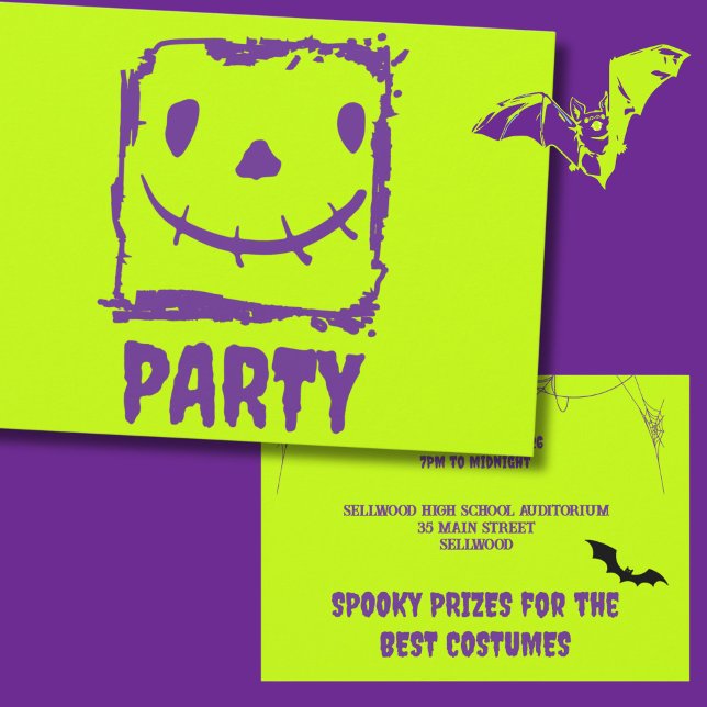 Convite Bright Monster Face Faux Neon Halloween Party (Criador carregado)