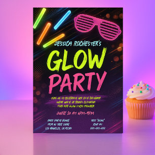 Convite Bright Neon Glow Party Birthday