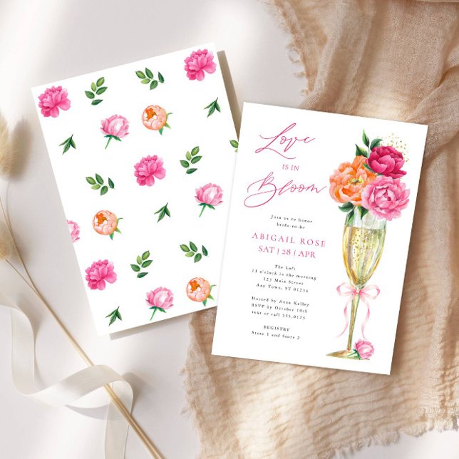 Convite Bright Peony Love is in Bloom, Patterned Back (Criador carregado)