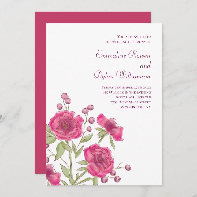 Convite Bright Pink Rose Wedding (Frente/Verso)