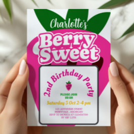 Convite Bright Pink Strawberry Berry Sweet Birthday