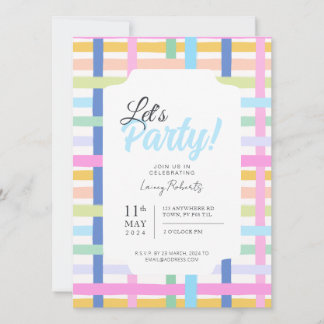 Convite Bright Rainbow Plaid Invite - Colourful Pastel