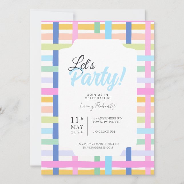 Convite Bright Rainbow Plaid Invite - Colourful Pastel (Frente)
