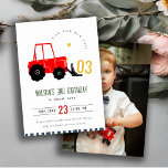 Convite Bright Red Yellow Digger Kids Foto Aniversário<br><div class="desc">Se você precisar de outro produto ou personalização correspondente,  por gentileza,  envie uma mensagem via Zazzle.</div>