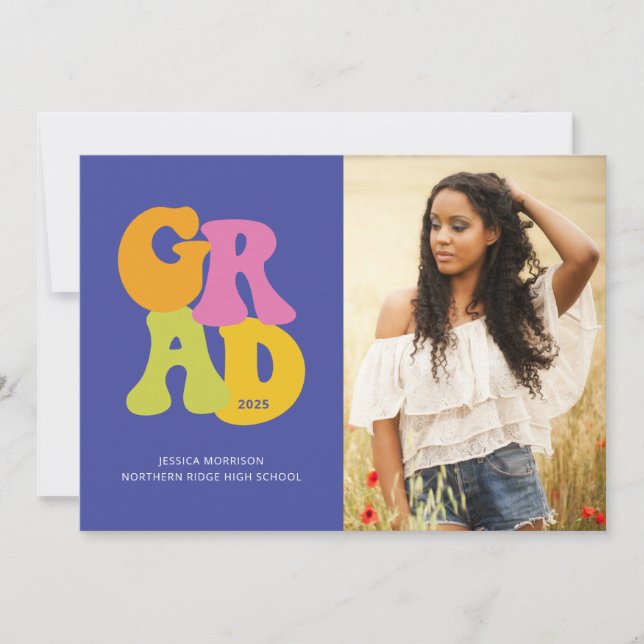 Convite Bright Retro Design 2023 Photo Graduation Party (Frente)