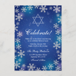 Convite Bright Snowflake Blue Winter Bat Mitzvah Recepção