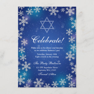Convite Bright Snowflake Blue Winter Bat Mitzvah Recepção