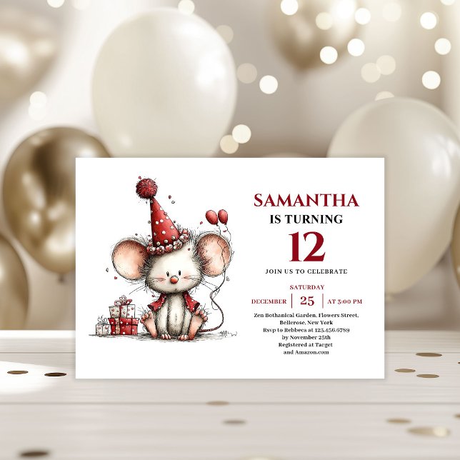 Convite Bright Whimsical mouse Birthday Edit kids birthday (Bright Whimsical animals Birthday Edit kids birthday invitation

)