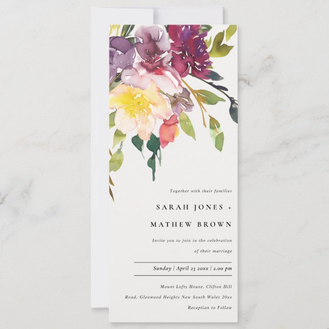 CONVITE BRIGHT YELLOW BLUSH BURGUNDY FLORAL WEDDING (Frente)