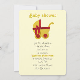 Convite Bright Yellow, carrinho de bebê vermelho para chá