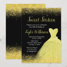 Bright Yellow Dress Faux Glitter Sweet 16 Birthday