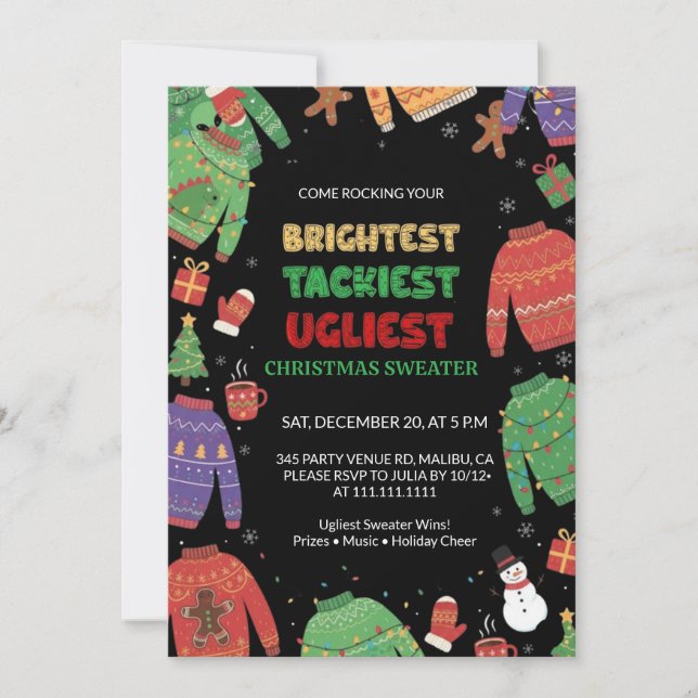 Convite Brightest Tacky Ugly Sweater Christmas Party (Frente)