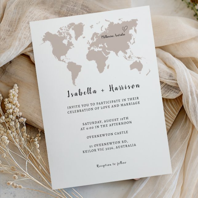 Convite BRIGHTEST Wedding Invitation World Map (Criador carregado)
