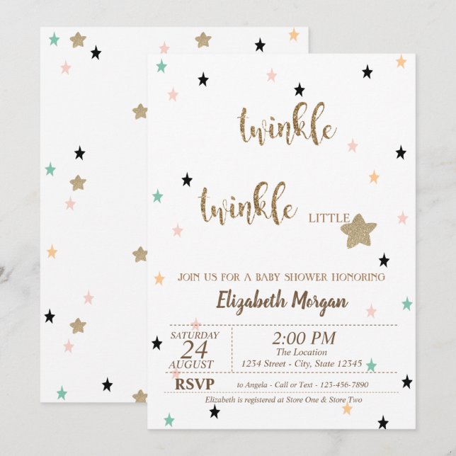 Convite Brilha Brilha Estrelinha  Chá de Bebê (Frente/Verso)
