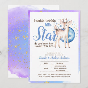Convite Brilha Estrela Pequena, Deer Blue Modern