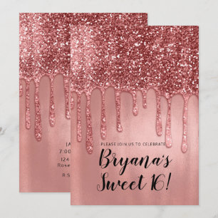 Convite Brilhando em Glitter Dourado Rosa Festa Cor-de-Ros