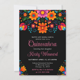 Convite Brilhante Arte Popular Mexicana Floral Quinceañera