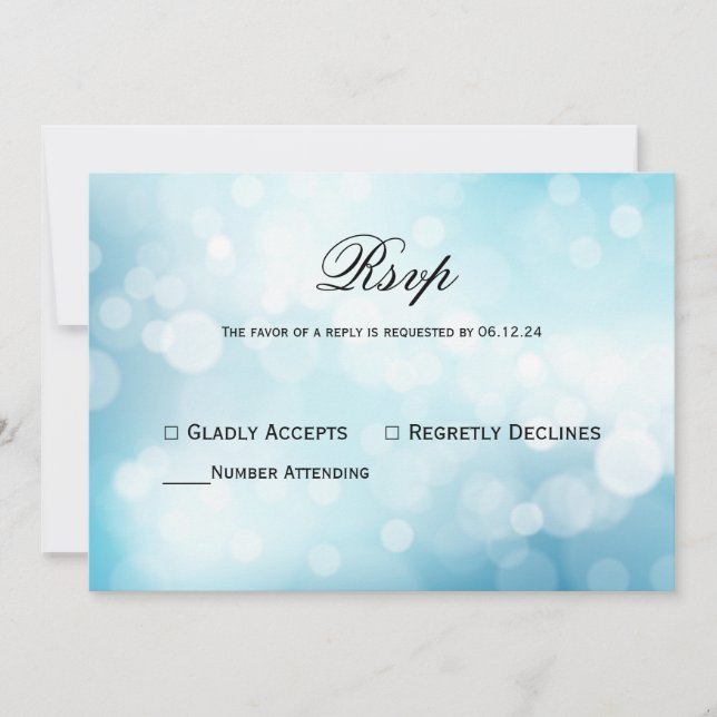 Convite Brilhante Azul Chic Bokeh Light Weding Rsvp (Frente)