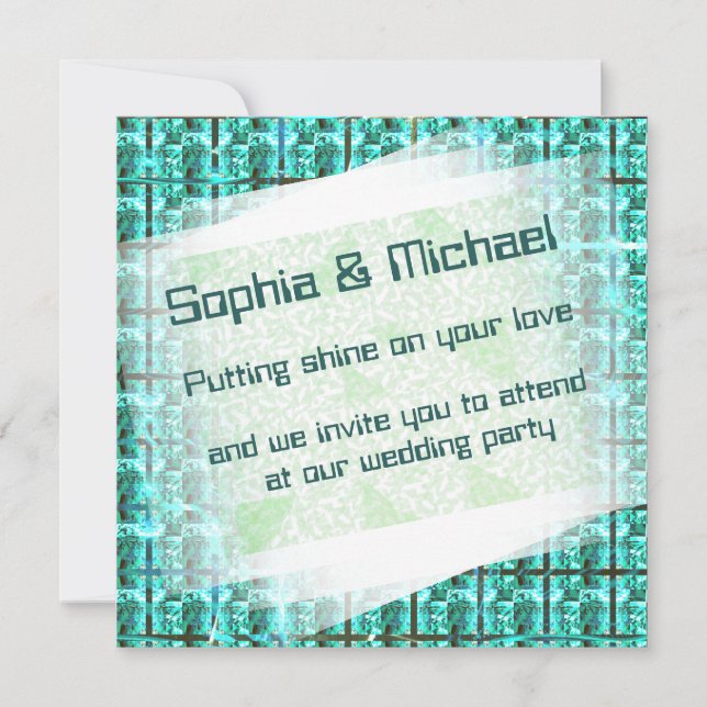Convite Brilhante azul claro, quadrados ou dentro de image (Frente)
