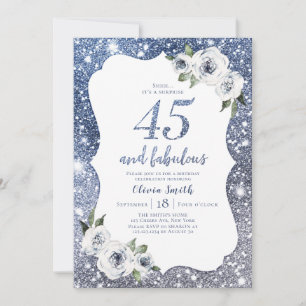 Convite Brilhante azul e floral 45 anos