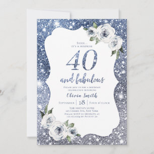 Convite Brilhante azul-faísca e aniversário de 40 anos flo