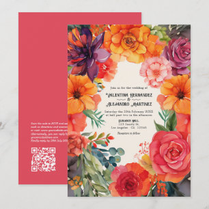 Convite Brilhante Casamento de Festa Floral com Código QR 