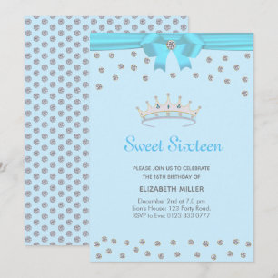 Convite Brilhante Chic Diamante Sweet Sixteen em Azul Clar