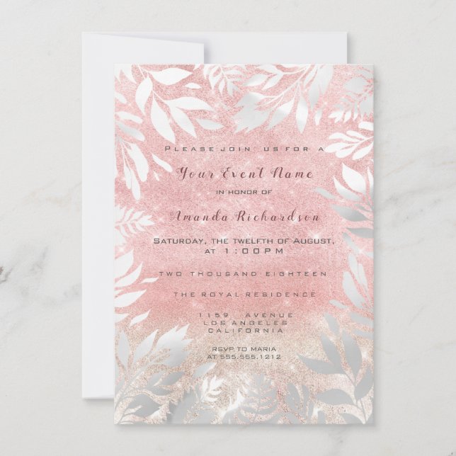 Convite Brilhante cor-de-rosa Brilhante Brilhante Branco 1 (Frente)