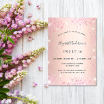 Convite Brilhante cor-de-rosa-rosa doce 16<br><div class="desc">Um convite moderno,  na moda e glamouroso para uma doce festa de aniversário 16,  16. Um fundo metálico rosa dourado falso com brilho falso rosa. O nome é escrito com um moderno e escuro,  rosa dourado,  escrito com letra de estilo manuscrito. Personalize e adicione os detalhes da sua festa.</div>