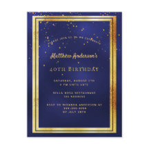 convite brilhante de ouro azul aniversário de 40 a