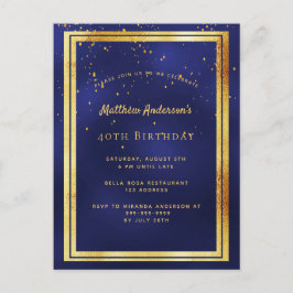 convite brilhante de ouro azul aniversário de 40 a