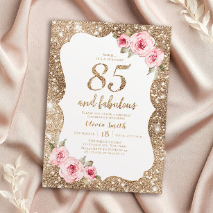 Convite Brilhante de ouro brilhante e floral cor-de-rosa 8