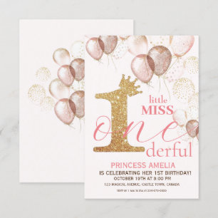 Convite Brilhante Dourada Princesa BlushPrimeiro Aniversár