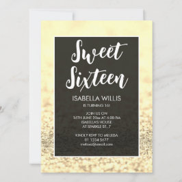 Convite Brilhante dourado bling Sweet 16 elegant script