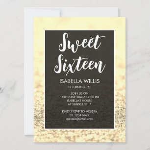 Convite Brilhante dourado bling Sweet 16 elegant script